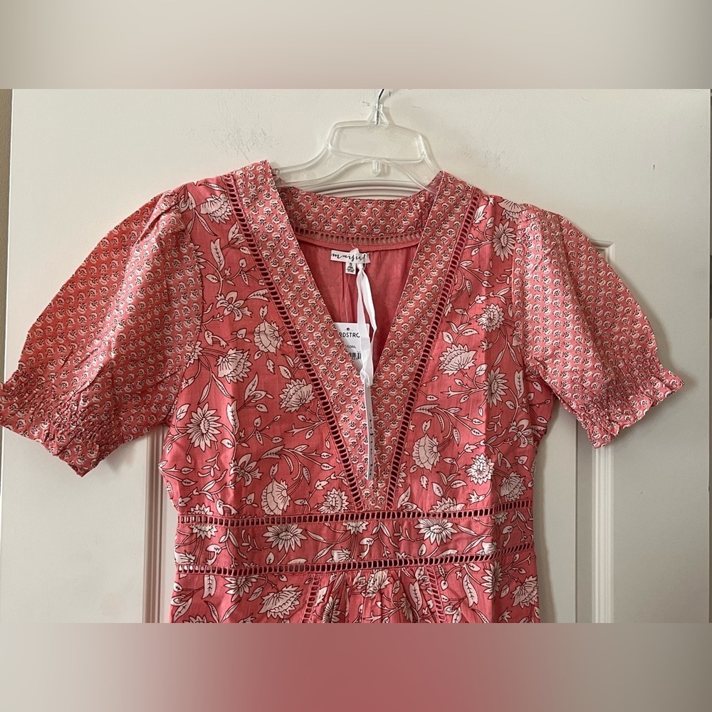 Maisie Elegant Coral Floral Dress with Crochet Trim Side Zipper Various Sizes - Picture 12 of 14